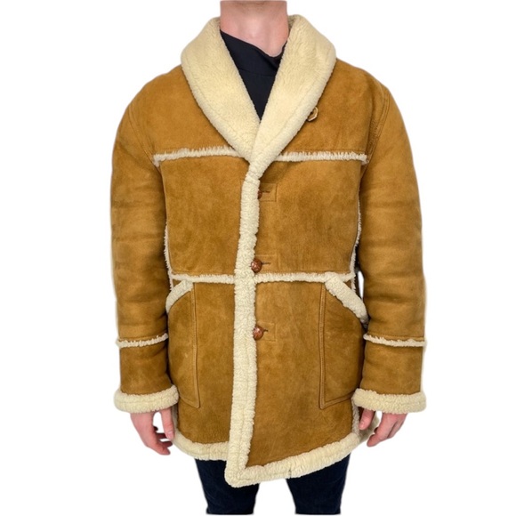 ❣️HP❣️Authentic Shearling Leather Coat Chestnut Brown and Ivory L/XL - Picture 6 of 14